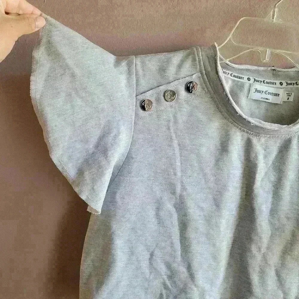Juicy Couture Ruffle-Sleeve Crop Women's Top Medium Light Gray Short Sleeve - Picture 5 of 10